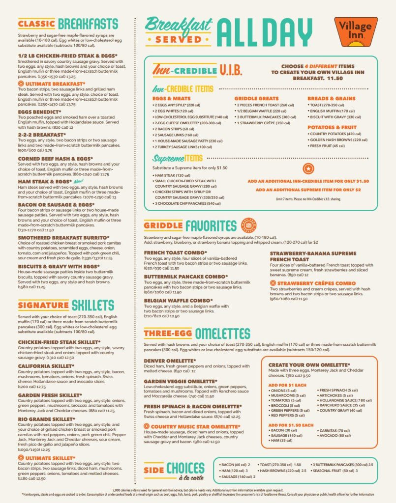 Village Inn Breakfast Menu With Price 2024 Hours Specials Nutrition 