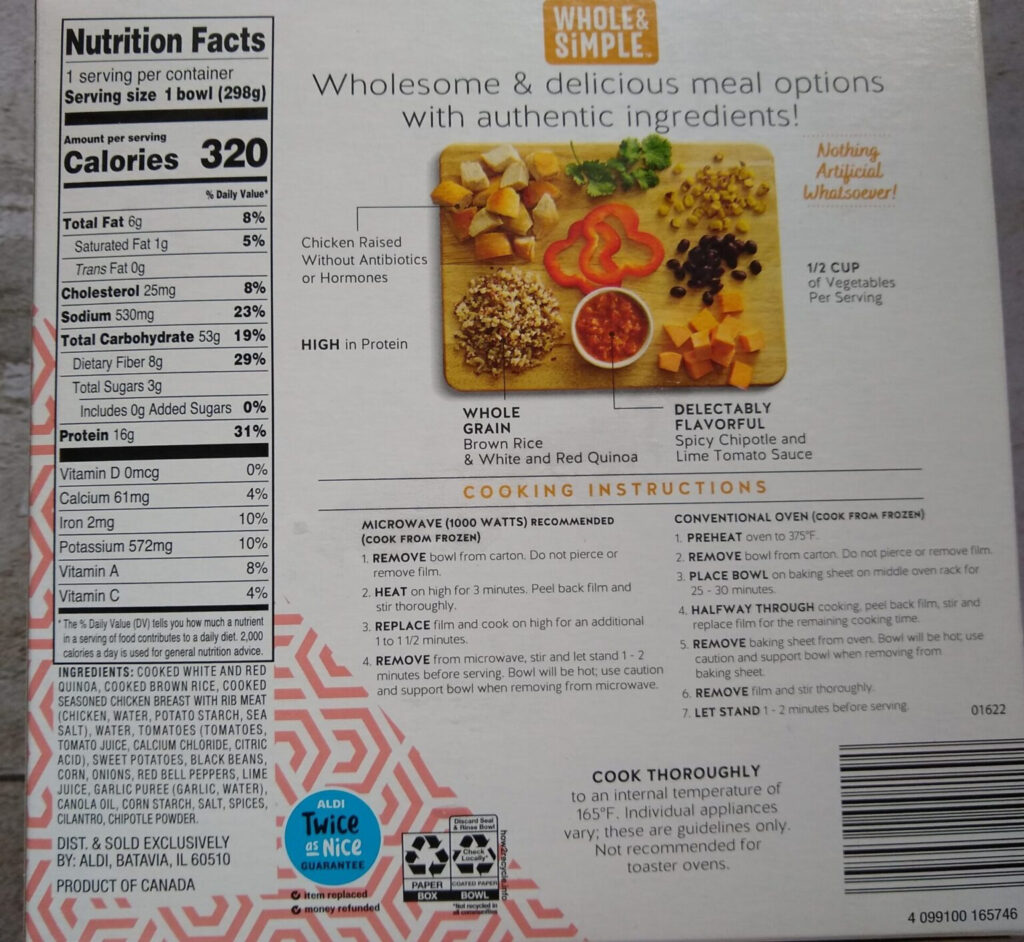 Whole Simple Southwestern Style Chicken Quinoa Bowl Aldi Reviewer